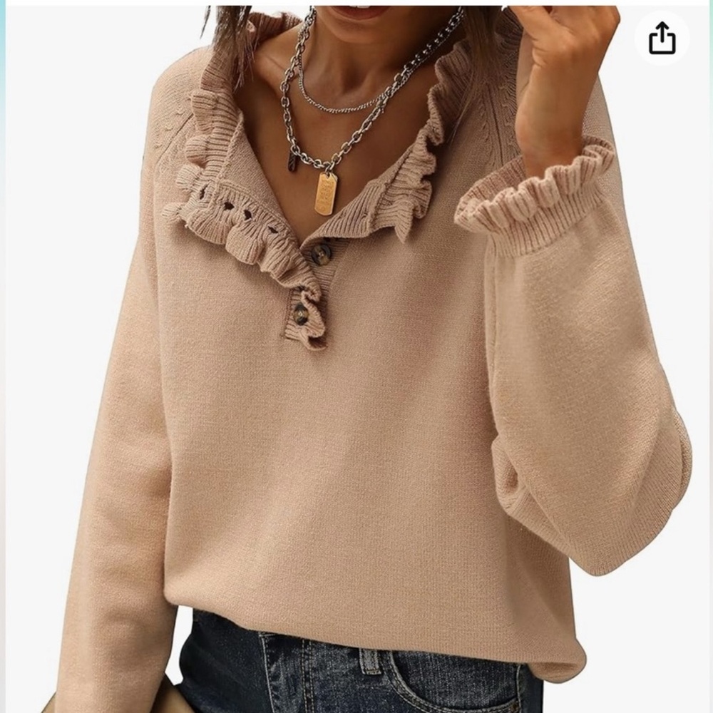 BTFBM Ruffle Henley‎ Sweater 50% Viscose Pink Knit Pullover Top Size S